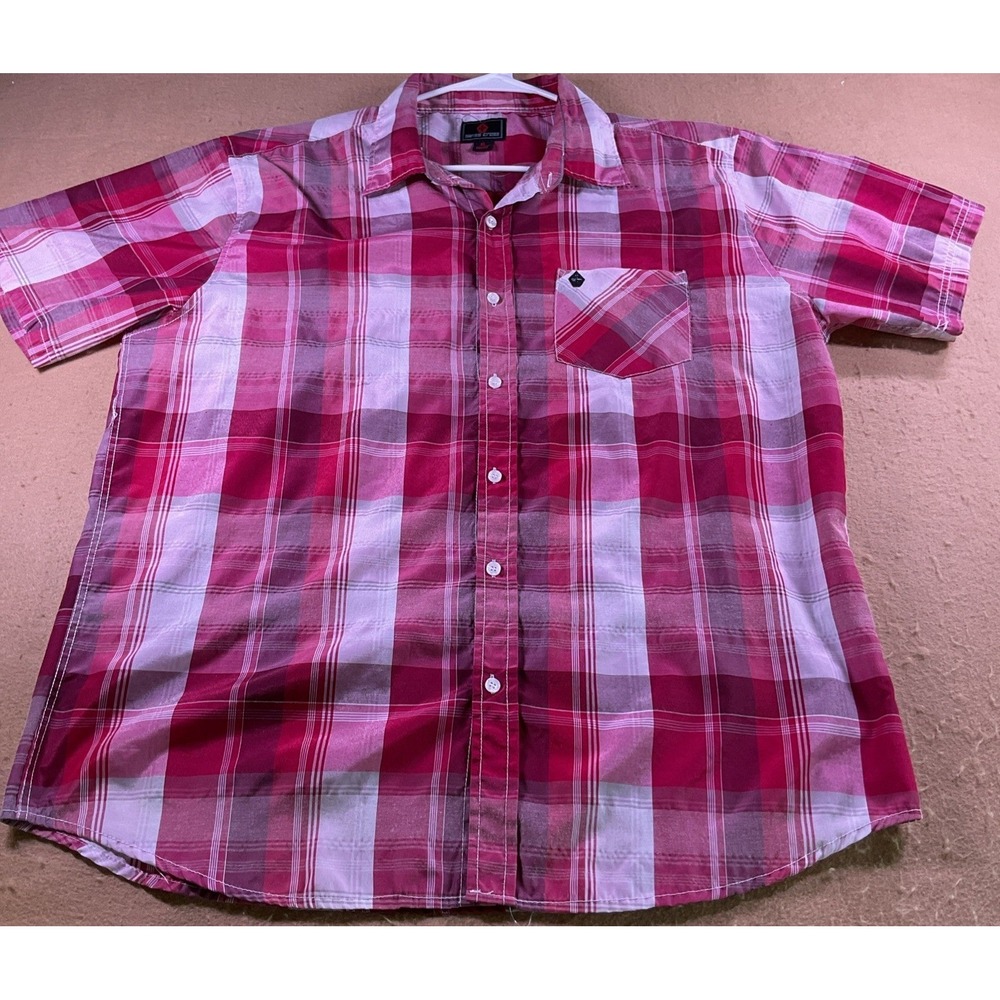 Swiss Cross Womens XL Pink Plaid Short Sleeve Button Down Shirt Cotton Blend